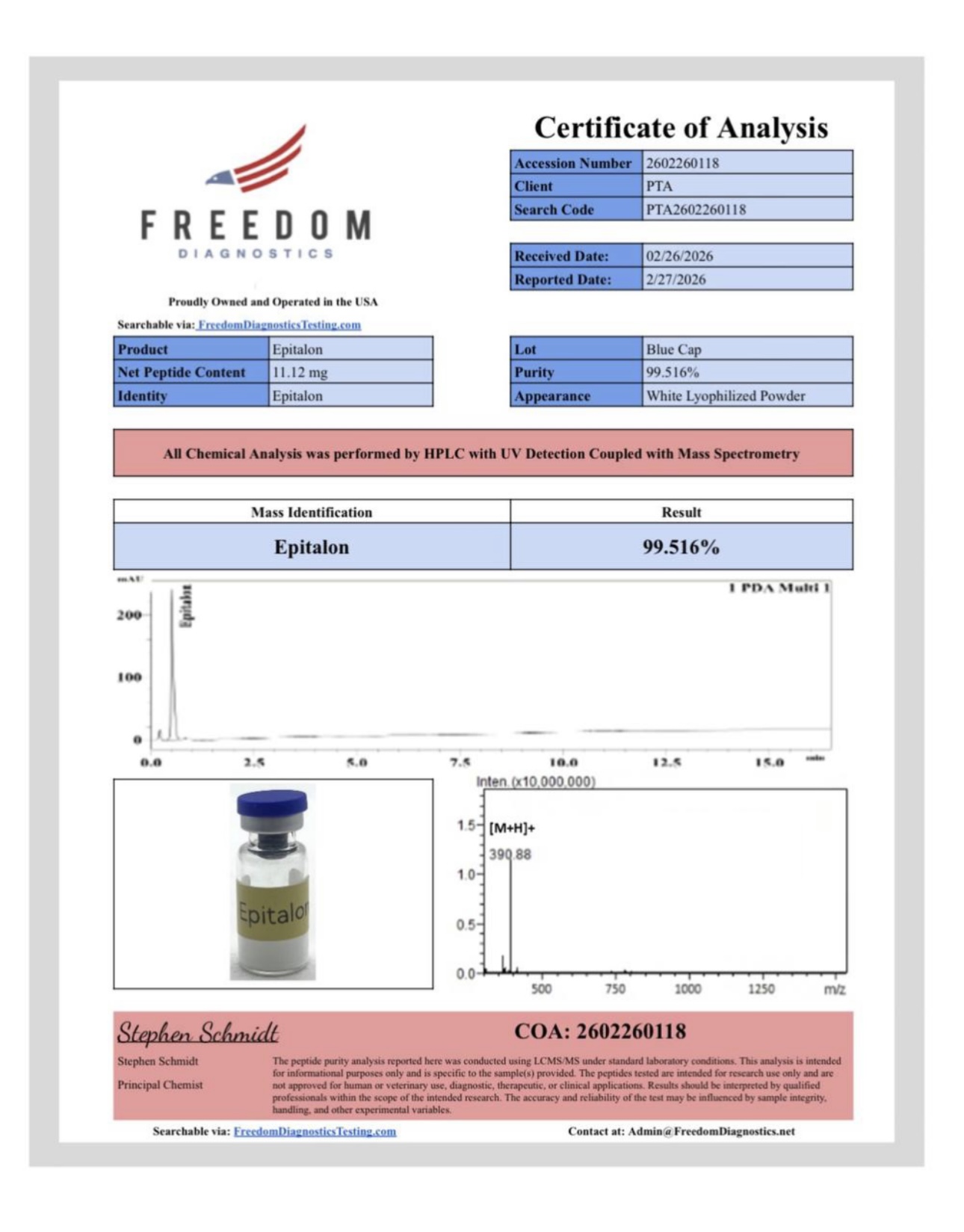 Certificate of Analysis — Epitalon