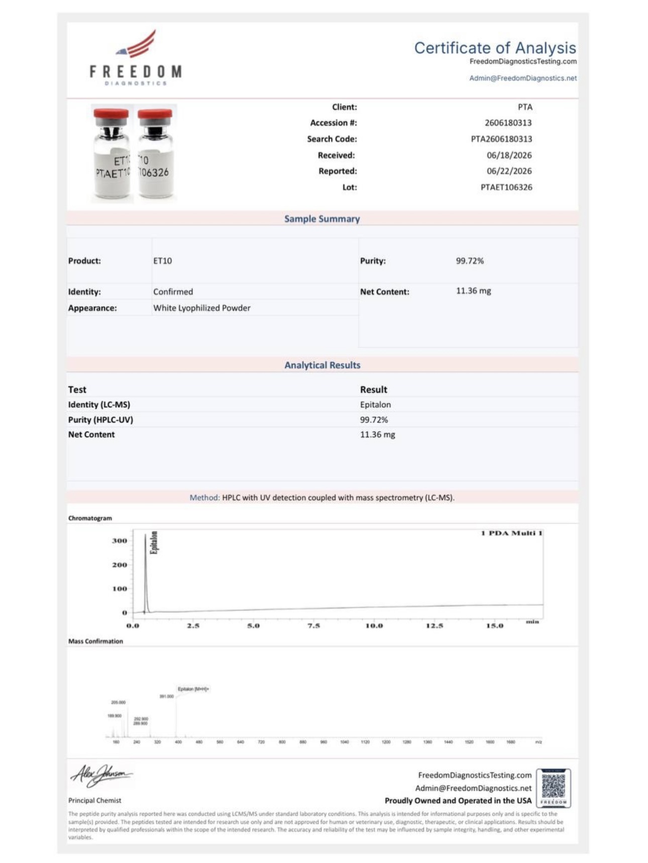 Certificate of Analysis — ET10 (Epitalon)