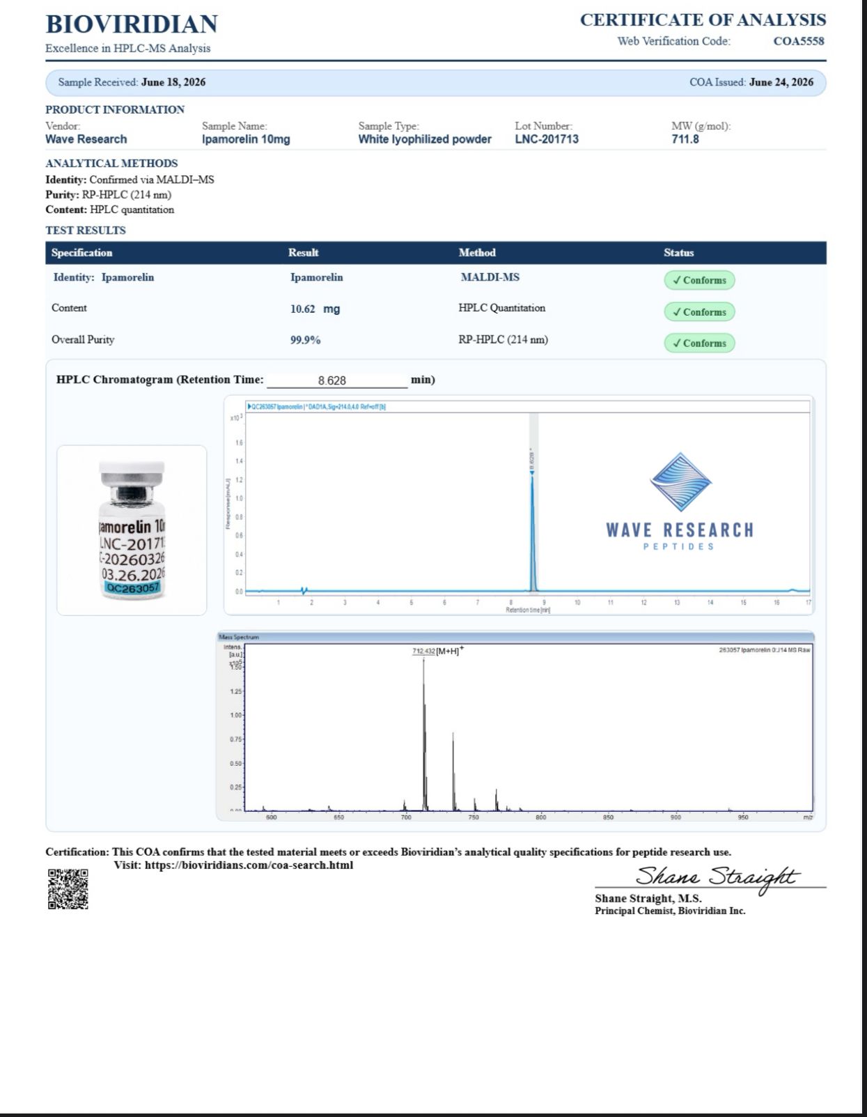 Certificate of Analysis — Ipamorelin 10mg